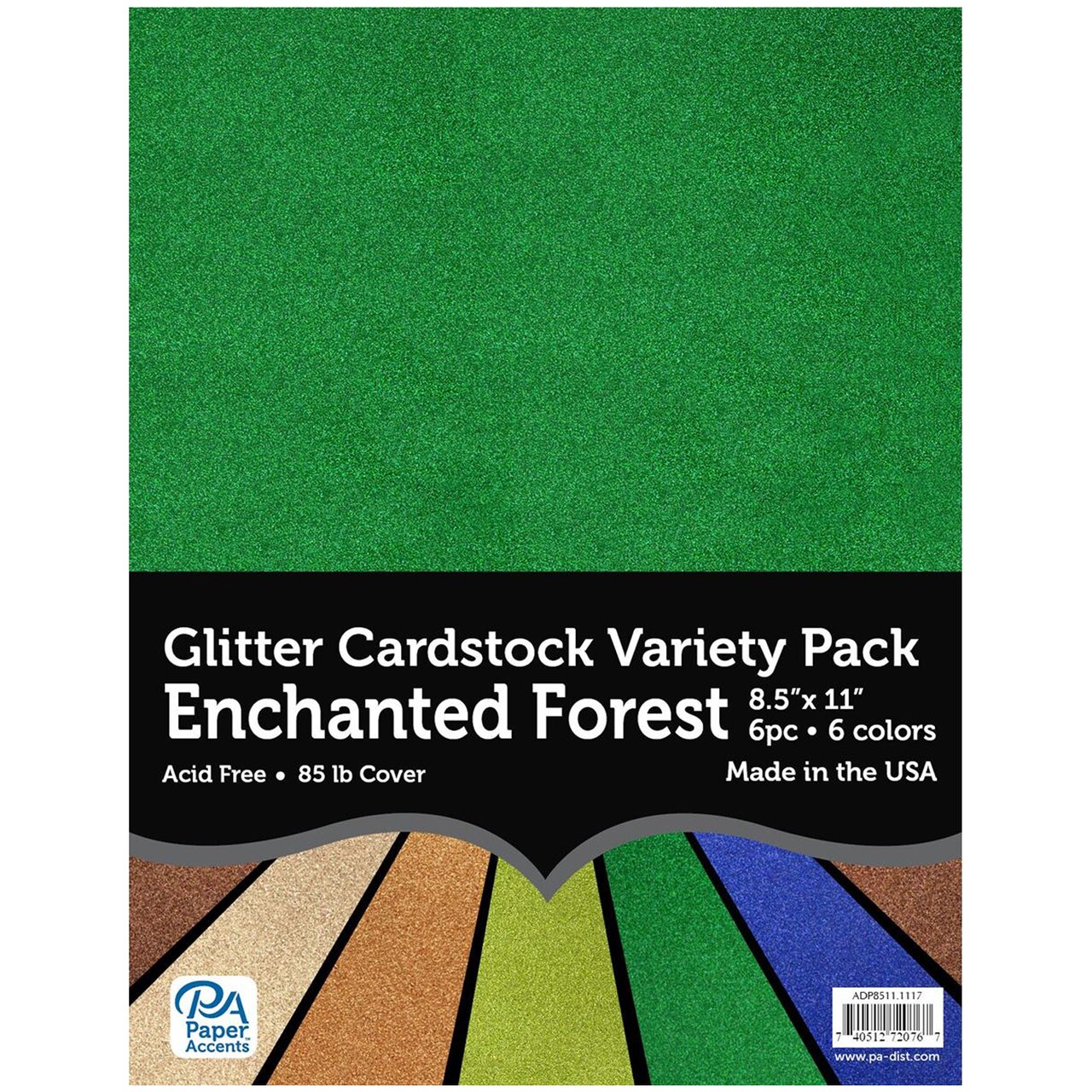 Accent Design Paper Accents Glitter Cardstock Variety Pack - Enchanted Forest 8.5x11 Assorted Colors - Non-Shedding Glitter Paper for Scrapbooking, Crafts, Invitations & Scrapbooking - Archival Quality